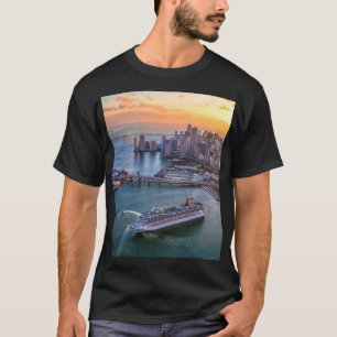 Miami Sunset Cruise Ship & Coastal Skyline Citysca T-Shirt