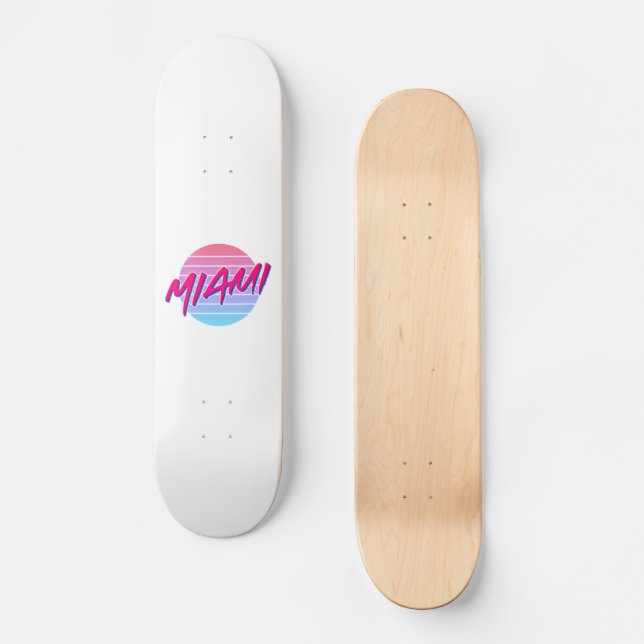 Miami Sunset Neon Colours Style Vintage Skateboard (Front)