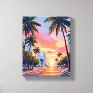Miami Sunset Palm Trees Canvas Print