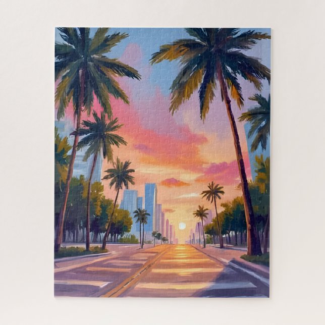 Miami Sunset Palm Trees Jigsaw Puzzle (Vertical)