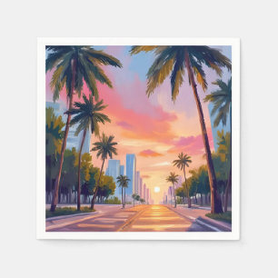 Miami Sunset Palm Trees Napkin