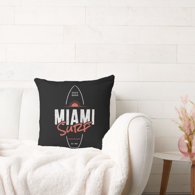 Miami Surf – Vintage Beach Sunset Surfboard Design Cushion (Couch)