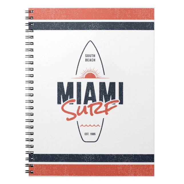 Miami Surf – Vintage Beach Sunset Surfboard Design Notebook (Front)