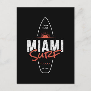 Miami Surf – Vintage Beach Sunset Surfboard Design Postcard