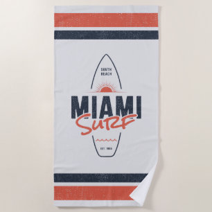 Miami Surf – Vintage Beach Sunset Surfboard Design Towel