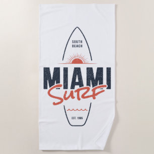 Miami Surf – Vintage Beach Sunset Surfboard Design Towel