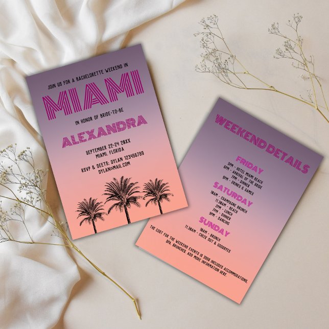 Miami Tropical Palms Sunset Bachelorette Weekend Invitation (Miami Tropical Palms Sunset Bachelorette Weekend Invitation)