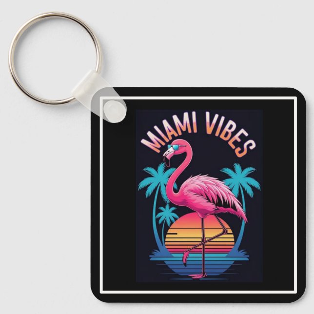 Miami Vibes Summer Flamingo Design-63454 Key Ring (Front)