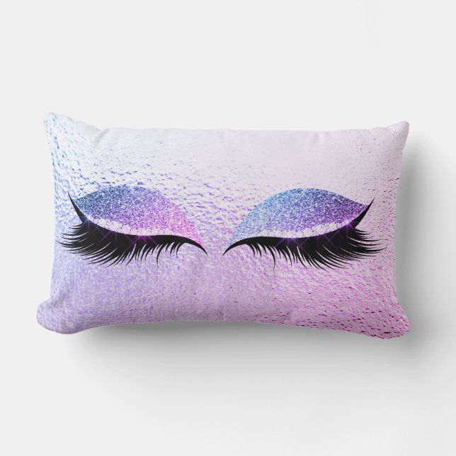 Miami Vivid Bright Pink Glitter Black Glam Makeup Lumbar Cushion (Front)