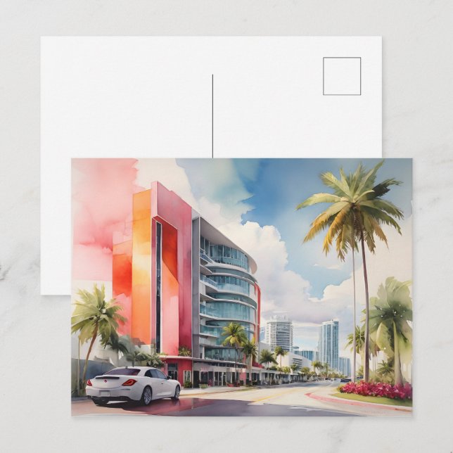 Miami watercolor art postcard (Front/Back)