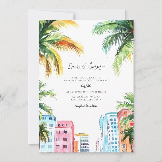 MIAMI Wedding Invitation Watercolor (Front)
