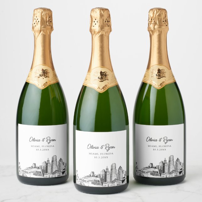Miami Wedding Personalised Champagne Label (Bottles)