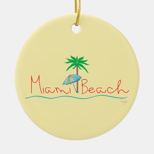 Miami with Palm and Umbrella Ceramic Tree Decoration (Front)