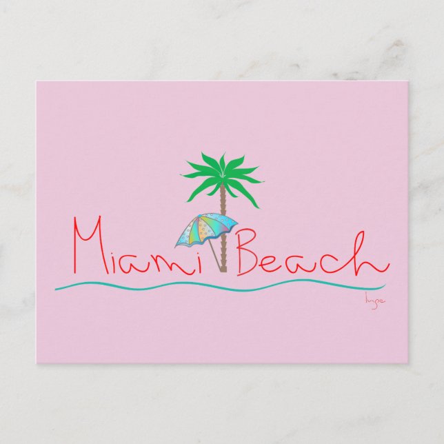 Miami with Palm and Umbrella Postcard (Front)