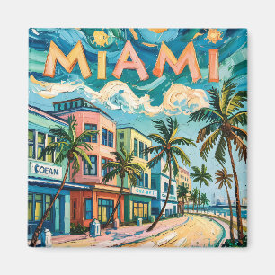Miami's Ocean Drive Travel Art in Van Gogh's Style Magnet