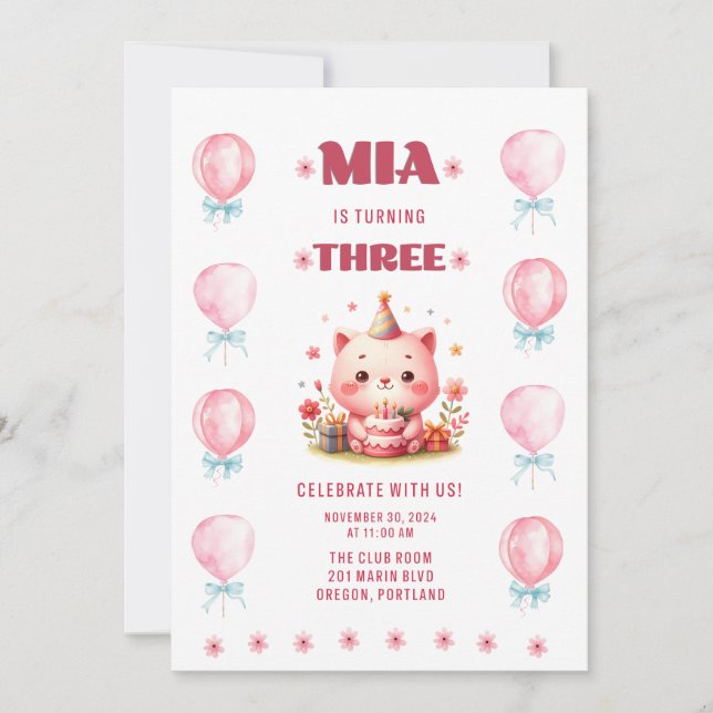 Mia's Third Birthday Invitation (Front)