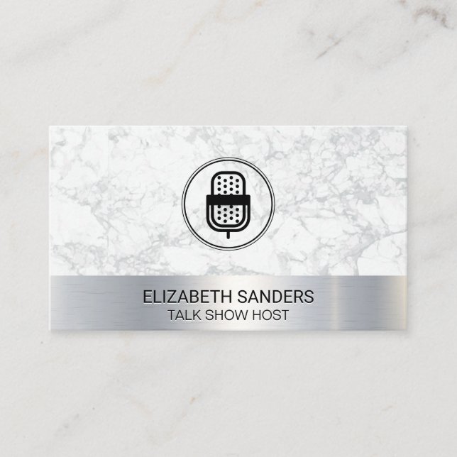 Mic | Blogger | Podcast Host | Marble Metal Business Card (Front)