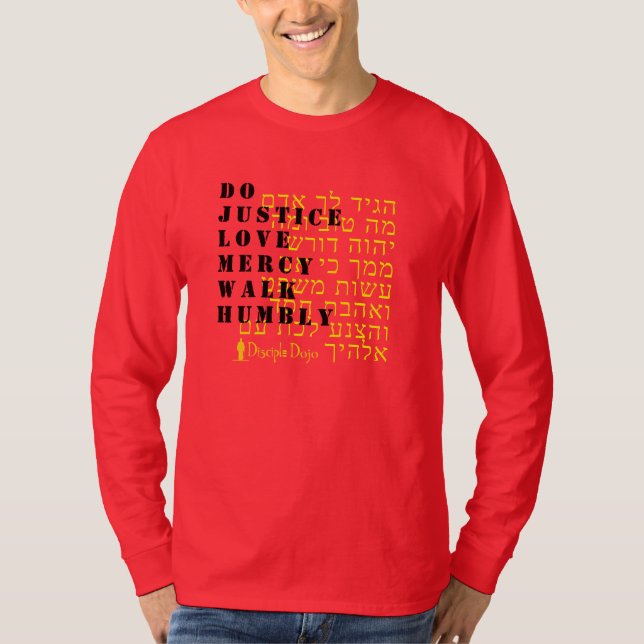 Micah 6:8 Hebrew long-sleeve shirt (Front)