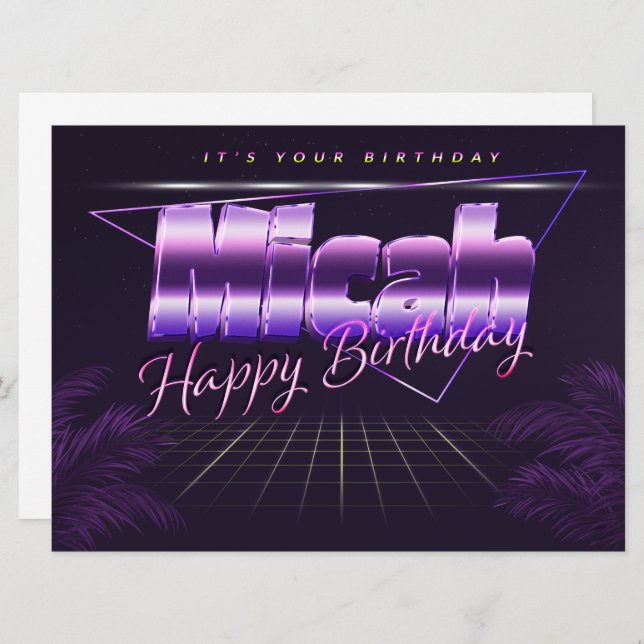 Micah Name First Name pura retro Map Birthday Card (Front/Back)
