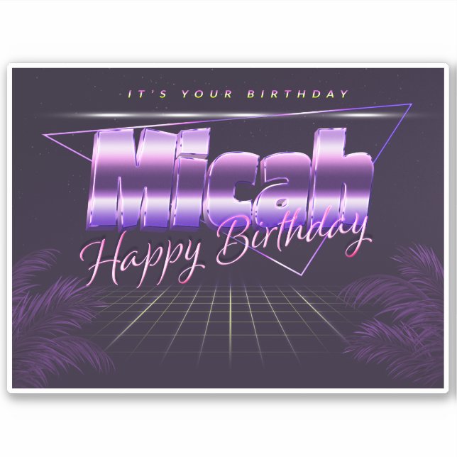 Micah Name First Name purla retro Sticker Birthday (Front)