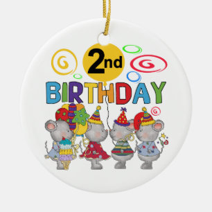 Mice 2nd Birthday T-shirts and Gifts Ceramic Tree Decoration