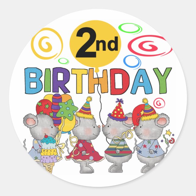 Mice 2nd Birthday T-shirts and Gifts Classic Round Sticker (Front)