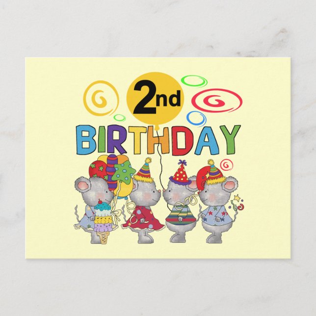 Mice 2nd Birthday T-shirts and Gifts Postcard (Front)