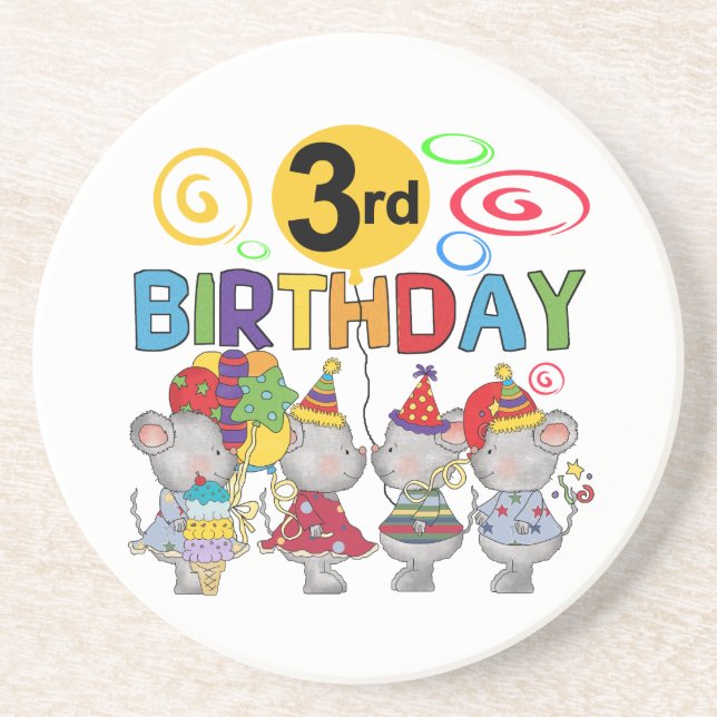 Mice 3rd Birthday T-shirts and Gifts Coaster (Front)