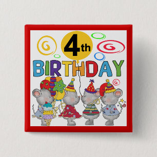 Mice 4th Birthday T-shirts and Gifts 15 Cm Square Badge