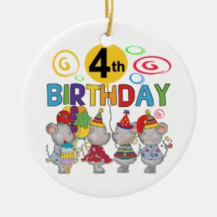 Mice 4th Birthday T-shirts and Gifts Ceramic Tree Decoration