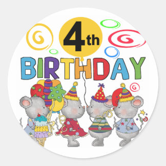 Mice 4th Birthday T-shirts and Gifts Classic Round Sticker