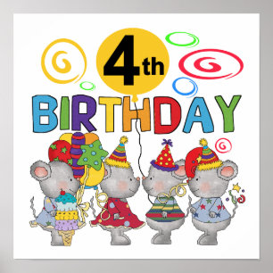 Mice 4th Birthday T-shirts and Gifts Poster