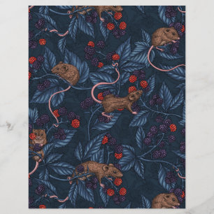 Mice and blackberries on navy