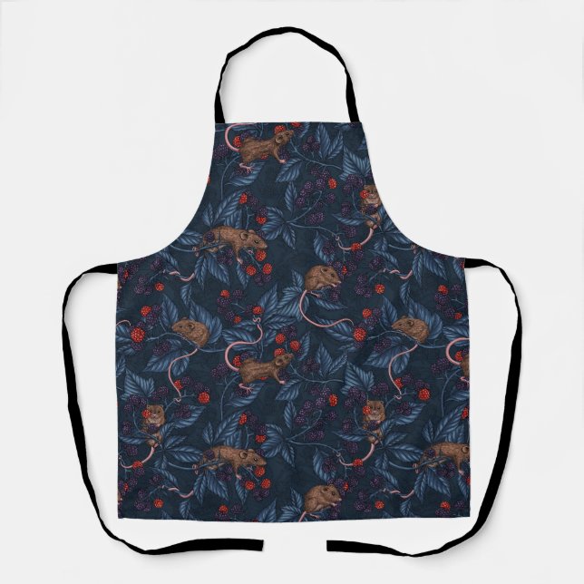 Mice and blackberries on navy apron (Front)