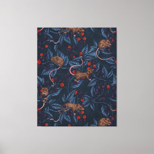 Mice and blackberries on navy canvas print