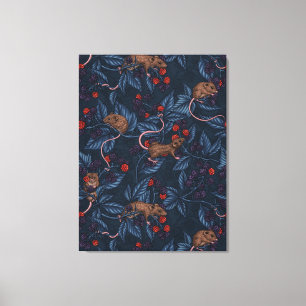 Mice and blackberries on navy canvas print