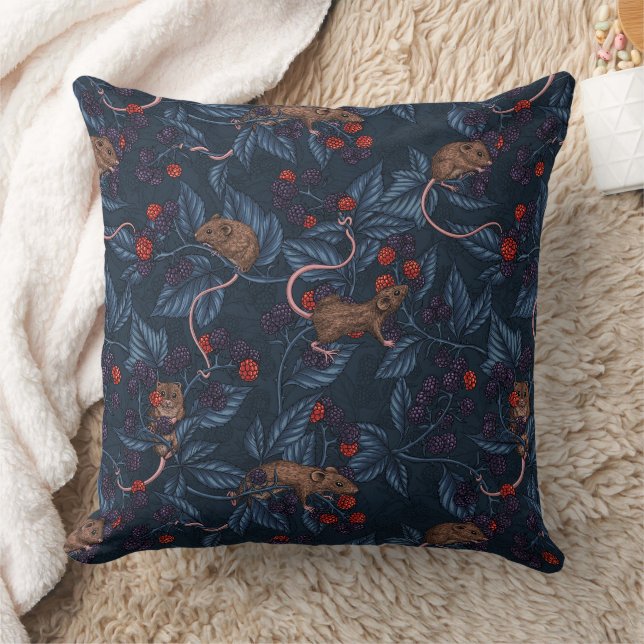 Mice and blackberries on navy cushion (Blanket)