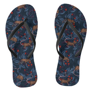 Mice and blackberries on navy jandals