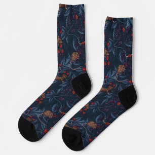 Mice and blackberries on navy socks