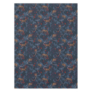 Mice and blackberries on navy tablecloth