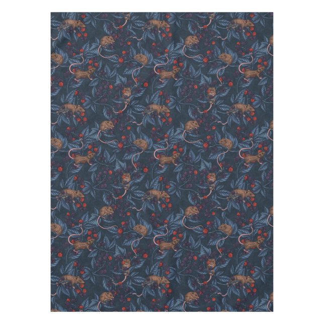 Mice and blackberries on navy tablecloth (Front)