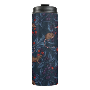 Mice and blackberries on navy thermal tumbler