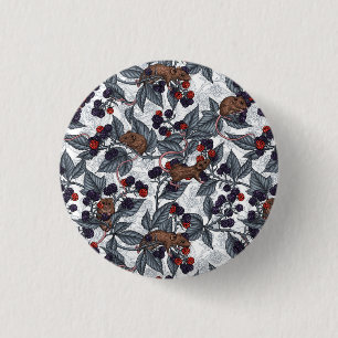 Mice and blackberries on white 3 cm round badge