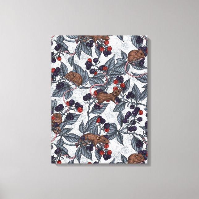 Mice and blackberries on white canvas print (Front)