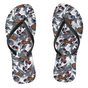 Mice and blackberries on white jandals