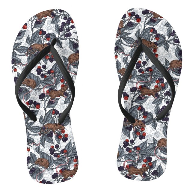 Mice and blackberries on white jandals (Footbed)