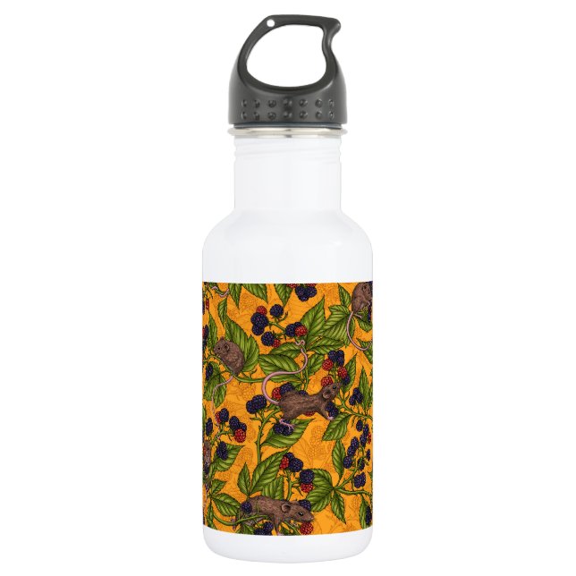 Mice and blackberries on yellow 532 ml water bottle (Front)