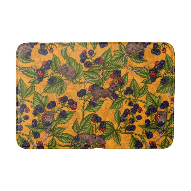 Mice and blackberries on yellow bath mat (Front)