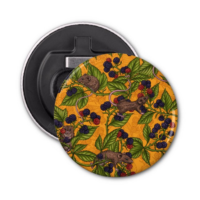 Mice and blackberries on yellow bottle opener (Front)