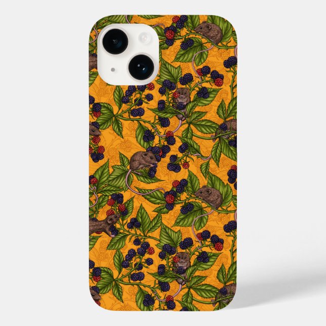 Mice and blackberries on yellow Case-Mate iPhone case (Back)